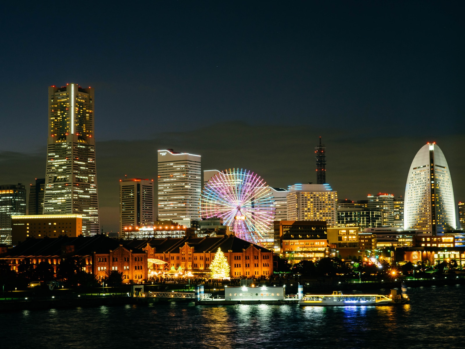 city skyline during night time